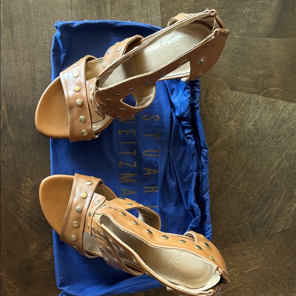 Stuart Weitzman Tan Studded Sandals
